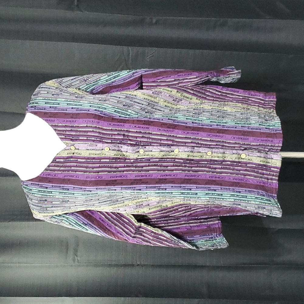 Multi Color Striped Button Down Blouse - image 1